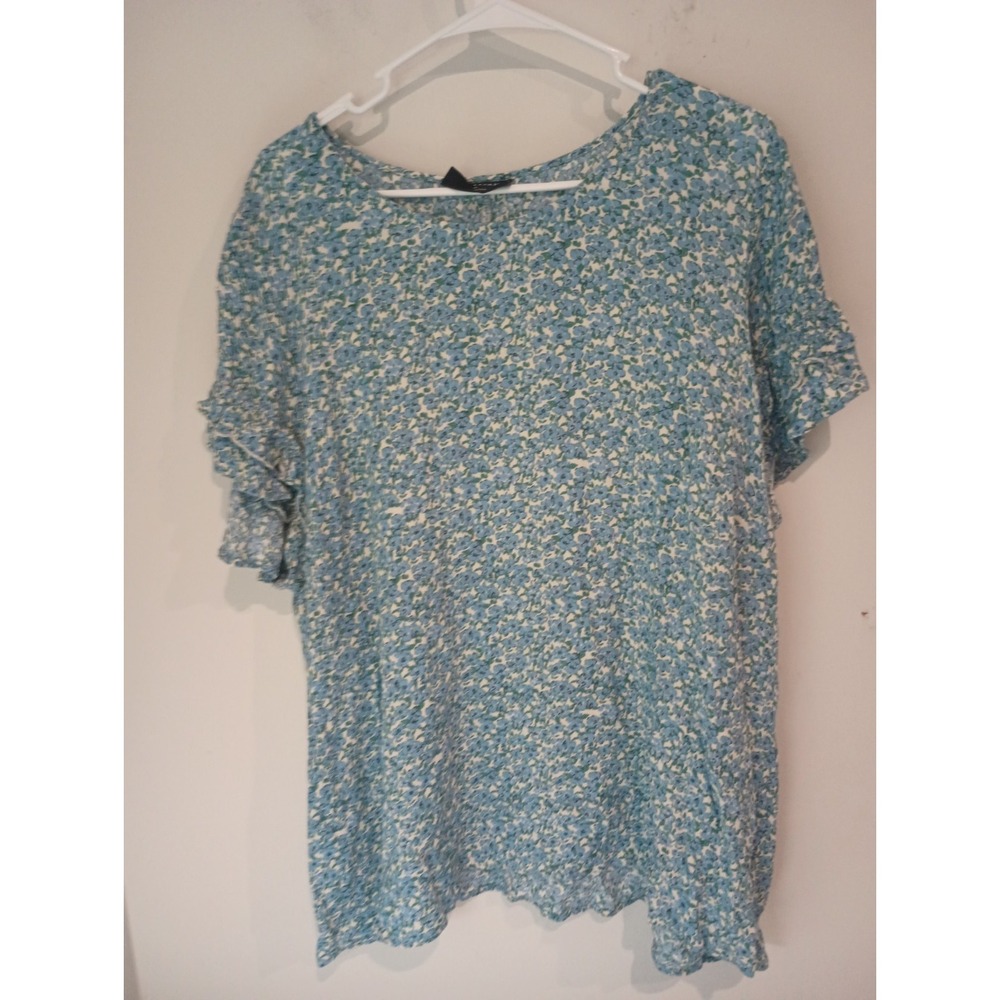 Lane Bryant Women's Size 24 Blue Floral Ruffle Short Sleeve Blouse Top 100%...